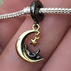 S925 Kitten Moon Dangle Charm Pandora Style